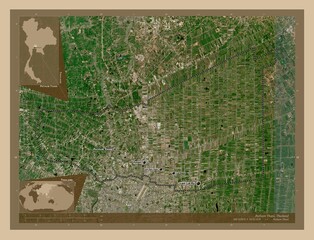 Pathum Thani, Thailand. Low-res satellite. Labelled points of cities