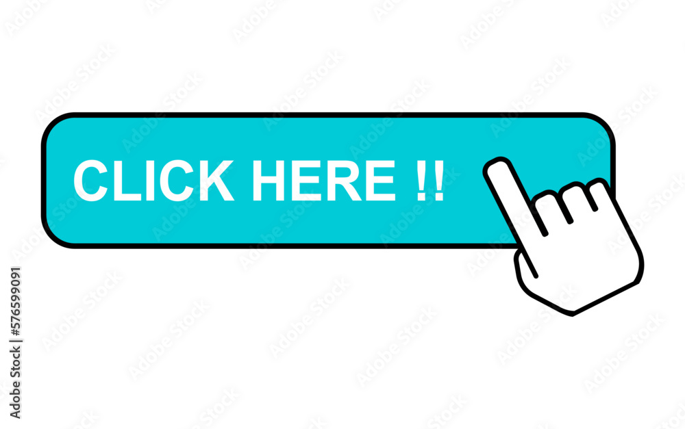 Poster click here web button, internet flat pointer design, press link vector illustration