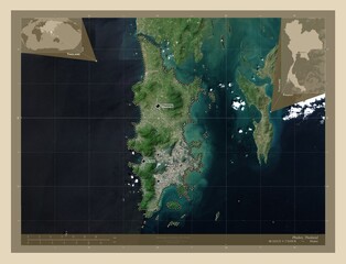 Phuket, Thailand. High-res satellite. Labelled points of cities - obrazy, fototapety, plakaty