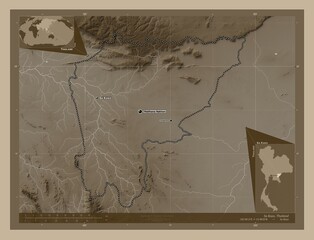 Sa Kaeo, Thailand. Sepia. Labelled points of cities