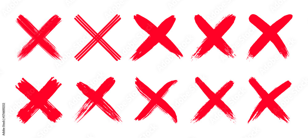 Poster dirty grunge hand drawn with brush strokes cross x vector illustration icon set. cross mark wrong sy