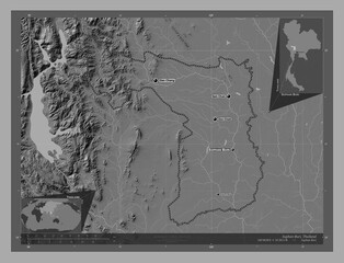 Suphan Buri, Thailand. Bilevel. Labelled points of cities
