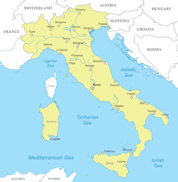 Political map of Italy with national borders