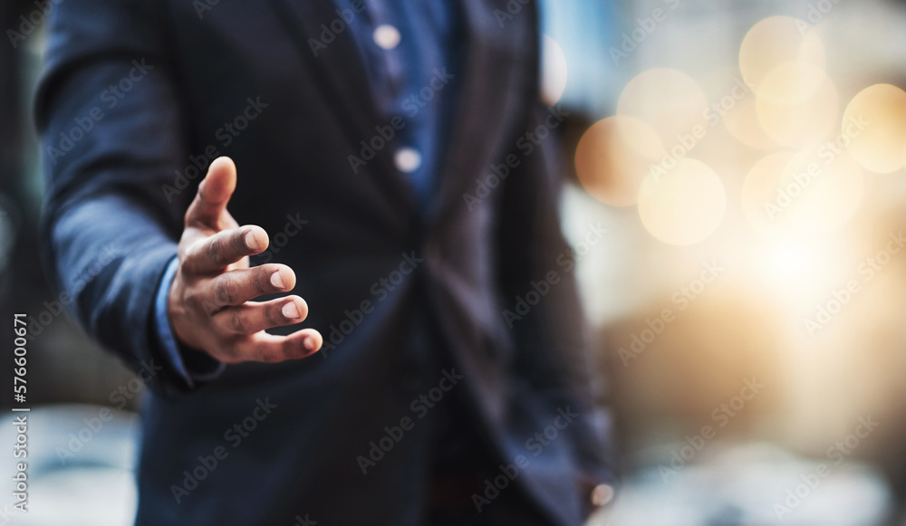 Aufkleber lets make this merger happen. closeup shot of an unrecognizable businessman extending a handshake in