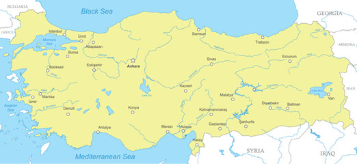 Political map of Turkey with national borders