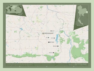 Fototapeta premium Ubon Ratchathani, Thailand. OSM. Labelled points of cities