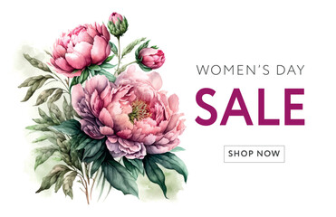 Banner for the International Happy Women's Day. Flyer for sale March 8 with the decor of floral. Web offer