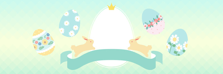うさぎとイースターエッグなバナー 1:3 ベクター素材