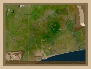 Maritime, Togo. Low-res satellite. Labelled points of cities