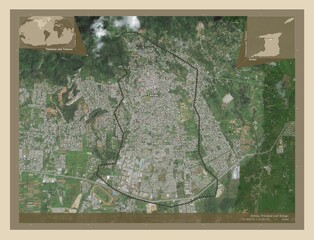 Arima, Trinidad and Tobago. High-res satellite. Labelled points of cities