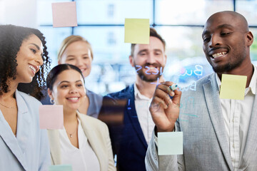 Business people, writing and meeting for schedule planning, brainstorming or team collaboration at...
