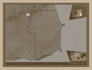 Rio Claro Mayaro, Trinidad and Tobago. Sepia. Labelled points of cities