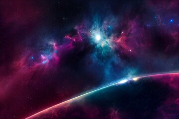 Obraz na płótnie Canvas Space and colorful nebula background. Ai generated. Generative AI
