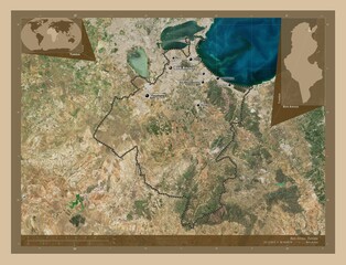 Ben Arous, Tunisia. Low-res satellite. Labelled points of cities
