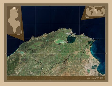 Bizerte, Tunisia. Low-res satellite. Labelled points of cities