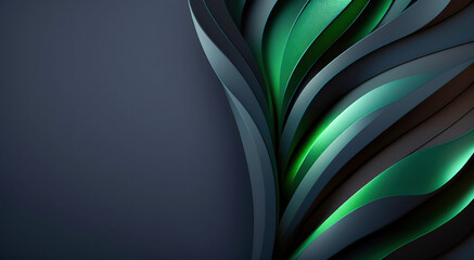 Dark blue beautiful floral background with abstract leaves 3D. AI generated.