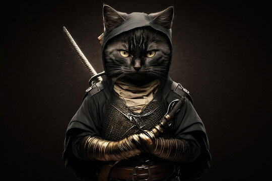 Black ninja cat, generative ai