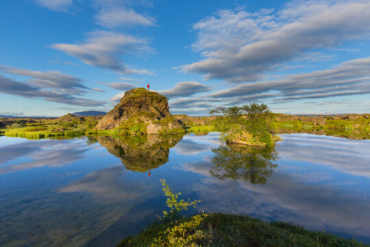 Tiny island covered in trees in M&Atilde;&frac12;vatn, Iceland
