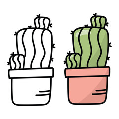 Cactus coloring book page. Cactus in a pot. Isolat