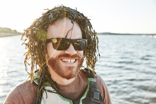 Man with seaweed wig, Portland, Maine, USA
