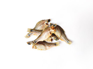 Dry puti mach or swamp barb or puntius fish or chola barb or puntius chola fish isolated on white...