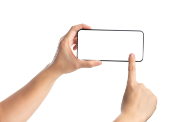 Hand holding smartphone and touch with blank screen,mockup with copy space for advertising online