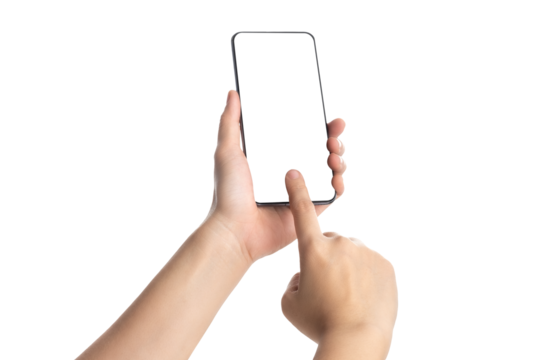 Hand holding smartphone and touch with blank screen,mockup with copy space for advertising online