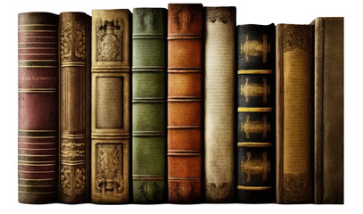 Books standing in a row isolated on transparent background. PNG Generative AI