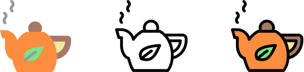 Infusion tea vector icon in different styles. Line, color, filled outline
