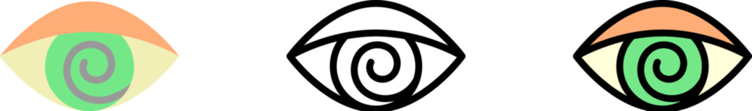 Eye spiral iridology vector icon in different styles. Line, color, filled outline
