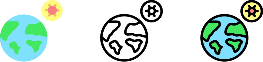 World, Earth, coronavirus vector icon in different styles. Line, color, filled outline
