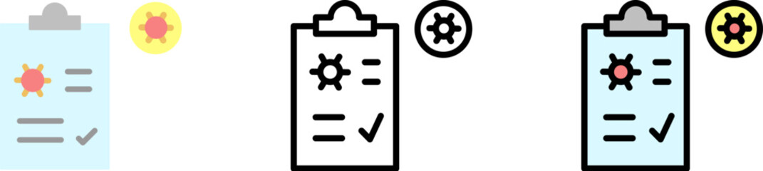 Medical report, coronavirus vector icon in different styles. Line, color, filled outline