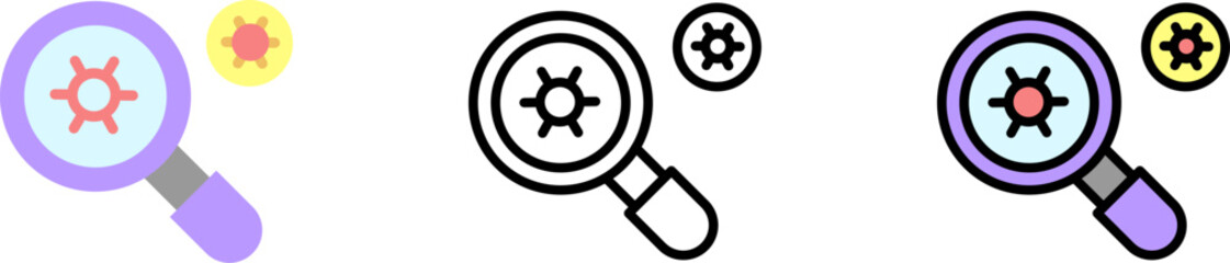 Obraz premium Virus scan, search, coronavirus vector icon in different styles. Line, color, filled outline