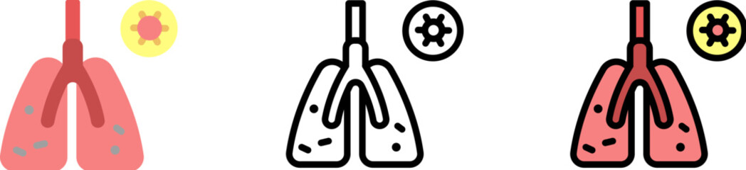 Infected lungs, coronavirus vector icon in different styles. Line, color, filled outline