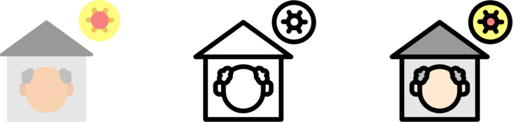 Stay home, old man, coronavirus vector icon in different styles. Line, color, filled outline