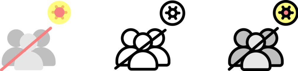 No crowd, coronavirus vector icon in different styles. Line, color, filled outline