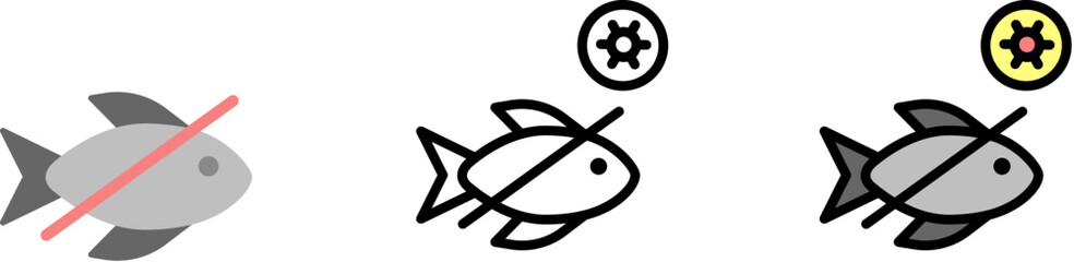 No fish, coronavirus vector icon in different styles. Line, color, filled outline