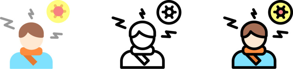 Headache, coronavirus vector icon in different styles. Line, color, filled outline