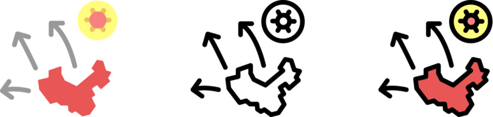 China, arrows, infected, coronavirus vector icon in different styles. Line, color, filled outline