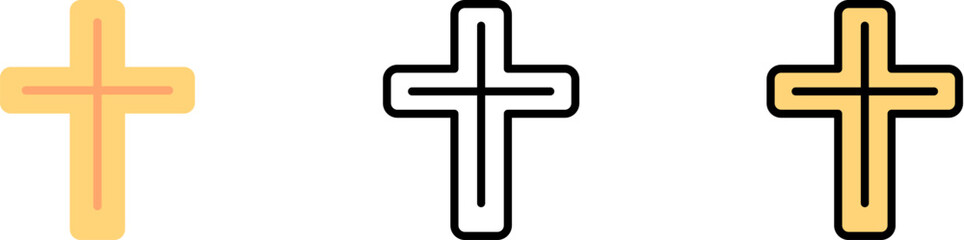 Fototapeta premium Cross Christianity outline color vector icon in different styles. Line, color, filled outline