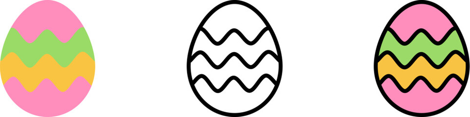 Egg Easter outline color vector icon in different styles. Line, color, filled outline