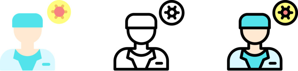 Doctor, coronavirus vector icon in different styles. Line, color, filled outline