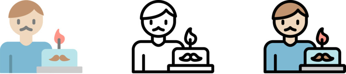 Dad, cake vector icon in different styles. Line, color, filled outline