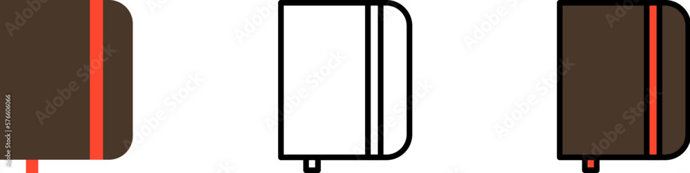 Aufkleber notebook vector icon in different styles. line, color, filled outline