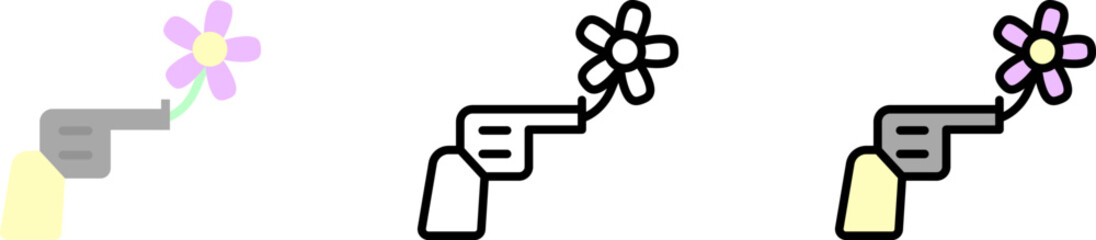 Revolver, flower vector icon in different styles. Line, color, filled outline