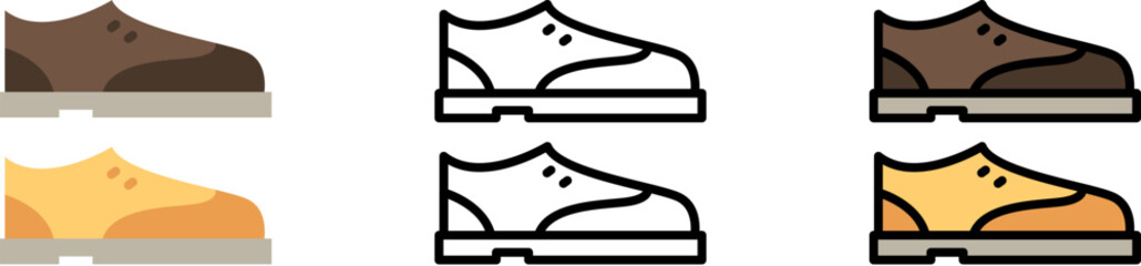 Shoes vector icon in different styles. Line, color, filled outline