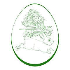 Easter egg silhouette with rabbit and flowers