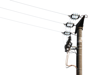 Concrete high voltage power line pole with drop cables