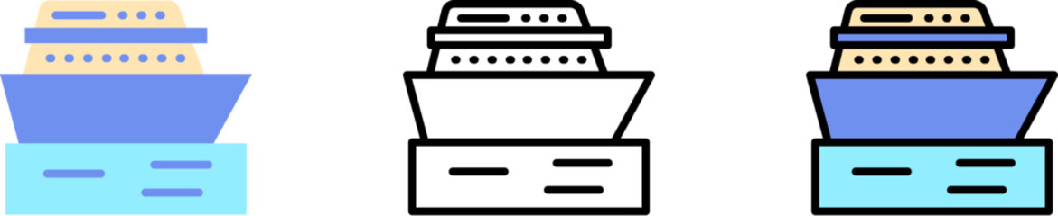 Ship, ocean vector icon in different styles. Line, color, filled outline