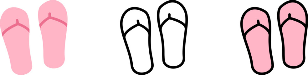 Slippers, shoes vector icon in different styles. Line, color, filled outline